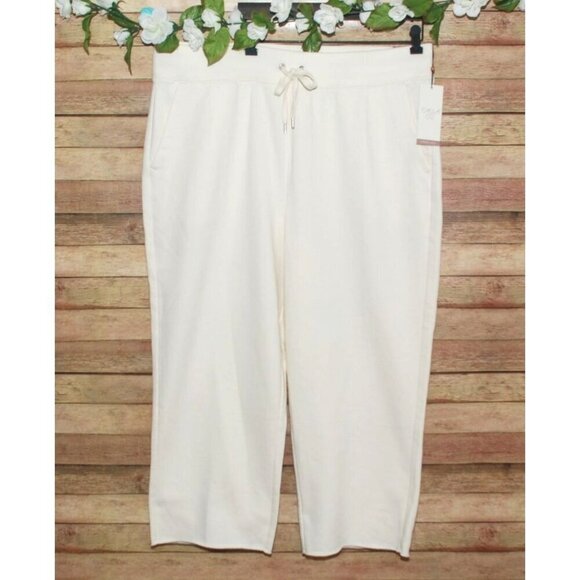 NWT Calia Cream Fleece Pull On Crop Pants Size XXL High Rise Raw Hem Straight - Picture 1 of 10